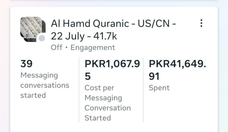 Screenshot of Facebook Ads Manager showing Al Hamd Institute campaign performance with messages, conversions, and cost metrics.