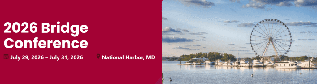 Promotional banner for the 2026 Bridge Conference in National Harbor, MD (July 29-31), a premier event for nonprofit integrated marketing and direct mail strategies.