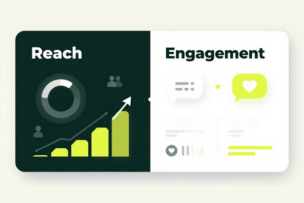 Infographic comparing Engagement and Reach for nonprofits, defining Engagement as interactions and Reach as unique viewers.